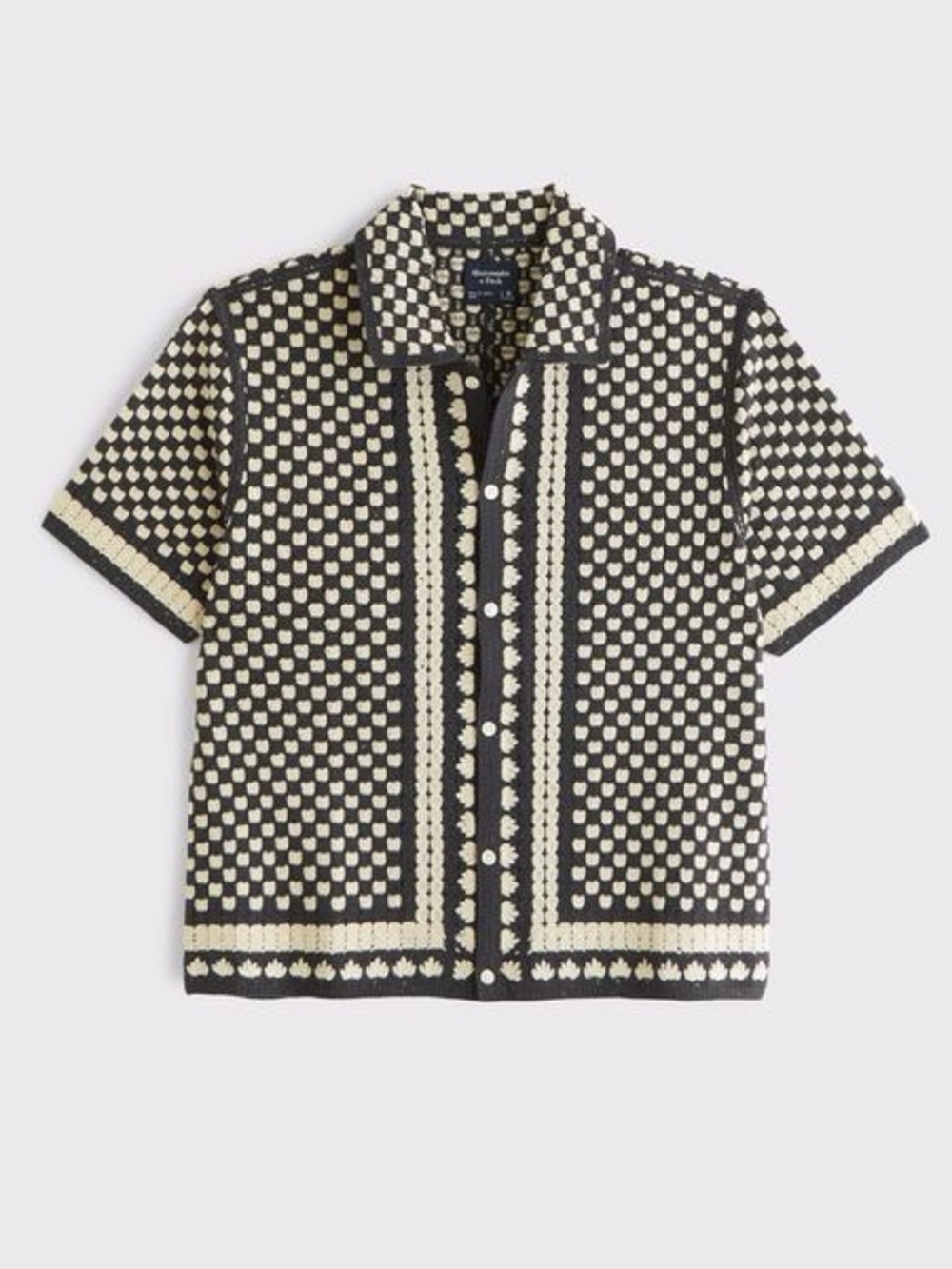 Men's Black & Cream Short-Sleeve Knit Polo Shirt